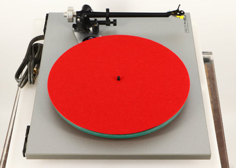 Left side view of a used Rega RP40 Anniversary Edition Turntable / Exact Cartridge in a titanium finish