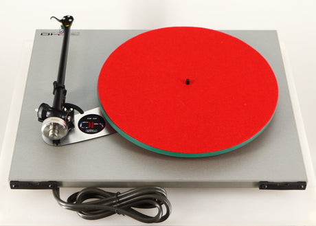 Rear view of a used Rega RP40 Anniversary Edition Turntable / Exact Cartridge in a titanium finish