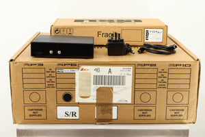 Box of a used Rega RP6 Turntable in Black finish with Denon DL-110 MC Cartridge showing TTPSU, Mains Cable, an PSU Cable 