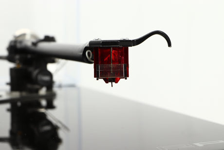 Close up view of a used Rega RP6 Turntable in Black finish with Denon DL-110 MC Cartridge 