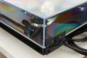 Rear left corner view of a used Rega RP6 Turntable in Black finish with Denon DL-110 MC Cartridge 