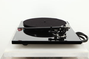 Side view of a used Rega RP6 Turntable in Black finish with Denon DL-110 MC Cartridge 
