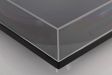 Front left corner view of a used Rega RP6 Turntable in Black with Dynavector DV-10 X5 Cartridge