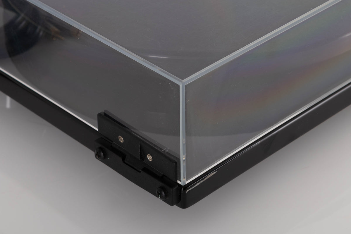 Rear right corner view of a used Rega RP6 Turntable in Black with Dynavector DV-10 X5 Cartridge