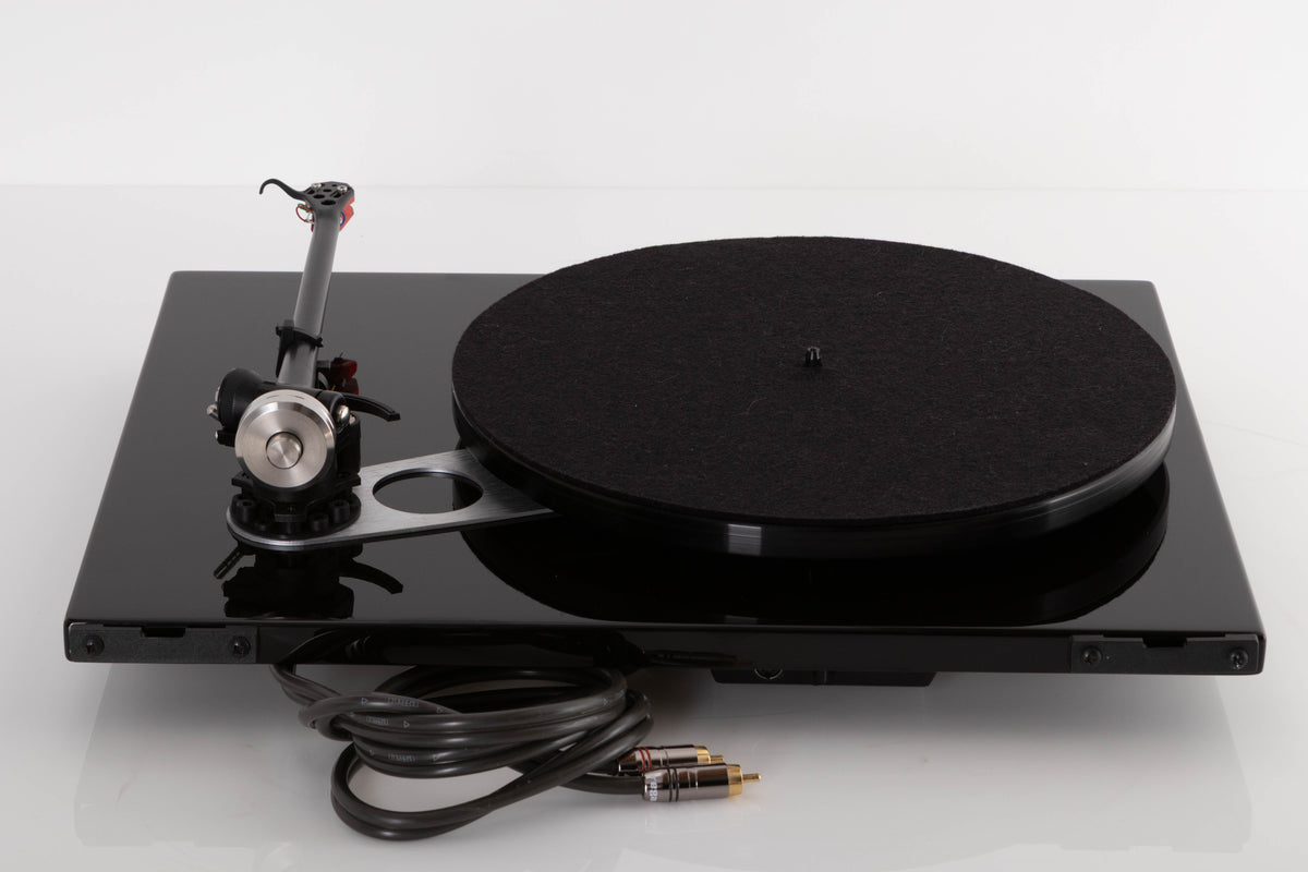 Rear view of a used Rega RP6 Turntable in Black with Dynavector DV-10 X5 Cartridge