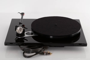 Rear view of a used Rega RP6 Turntable in Black with Dynavector DV-10 X5 Cartridge