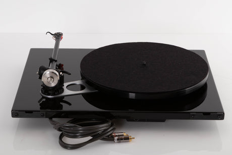 Rear view of a used Rega RP6 Turntable in Black with Dynavector DV-10 X5 Cartridge