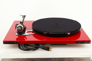 Rear view of a used Rega RP6 Turntable in Red finish with Exact Cartridge