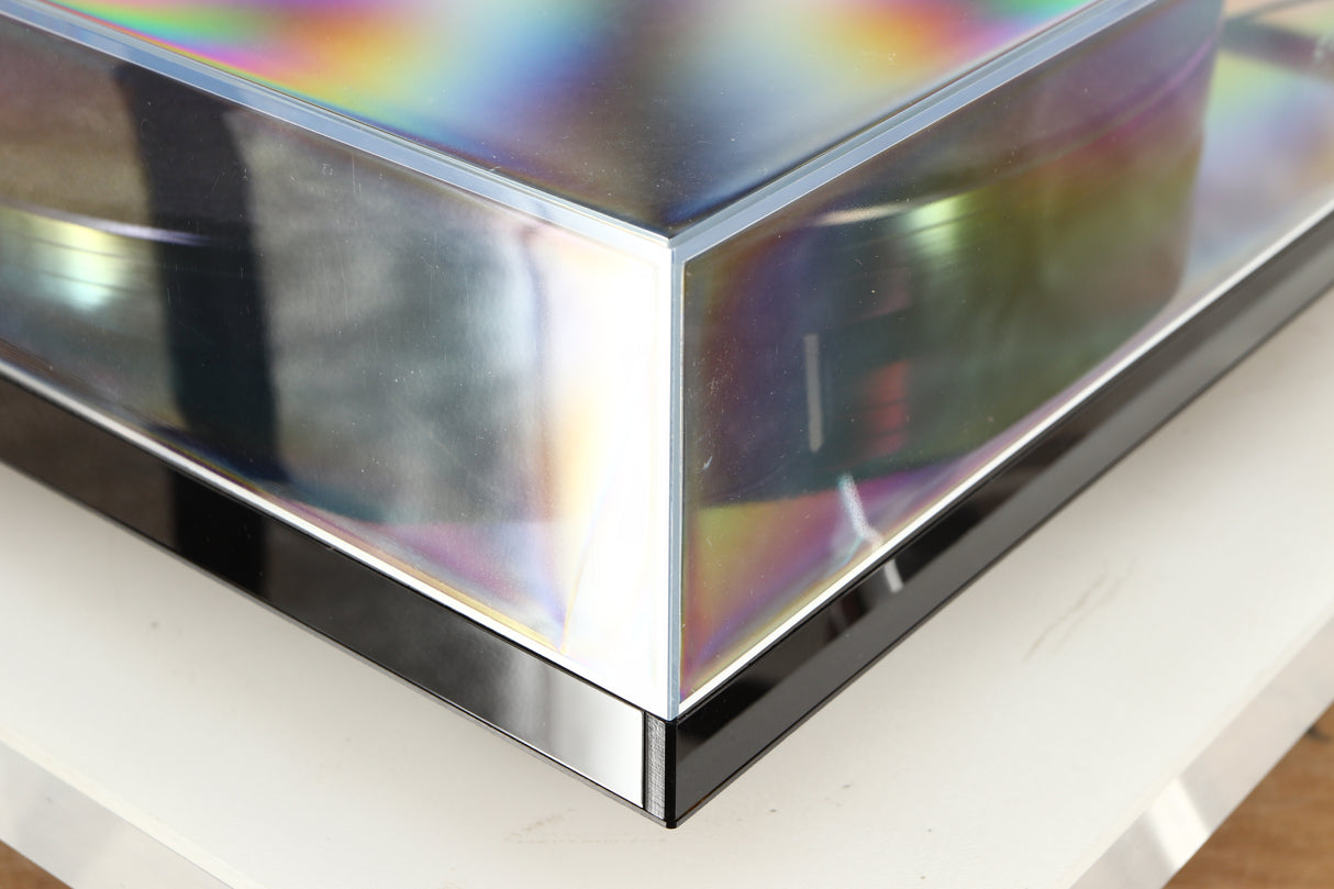 Front left corner of a used Rega RP8 Turntable / Apheta 2 MC Cartridge in a black finish