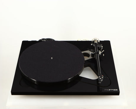 Front view of a used Rega RP8 Turntable / Apheta 2 MC Cartridge in a black finish