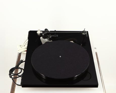 Left side view of a used Rega RP8 Turntable / Apheta 2 MC Cartridge in a black finish