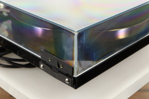 Rear right corner view of a used Rega RP8 Turntable in Black finish