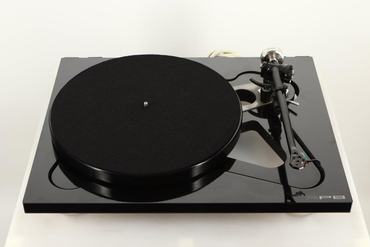 Top view of a used Rega RP8 Turntable in Black finish