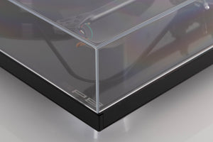 Front right corner view of a used Rega RP8 Turntable in Gloss Black finish