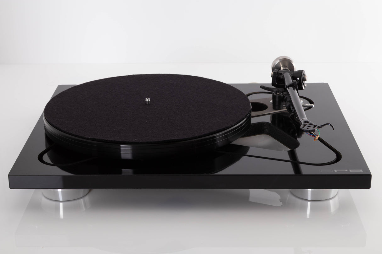 Front view of a used Rega RP8 Turntable in Gloss Black finish