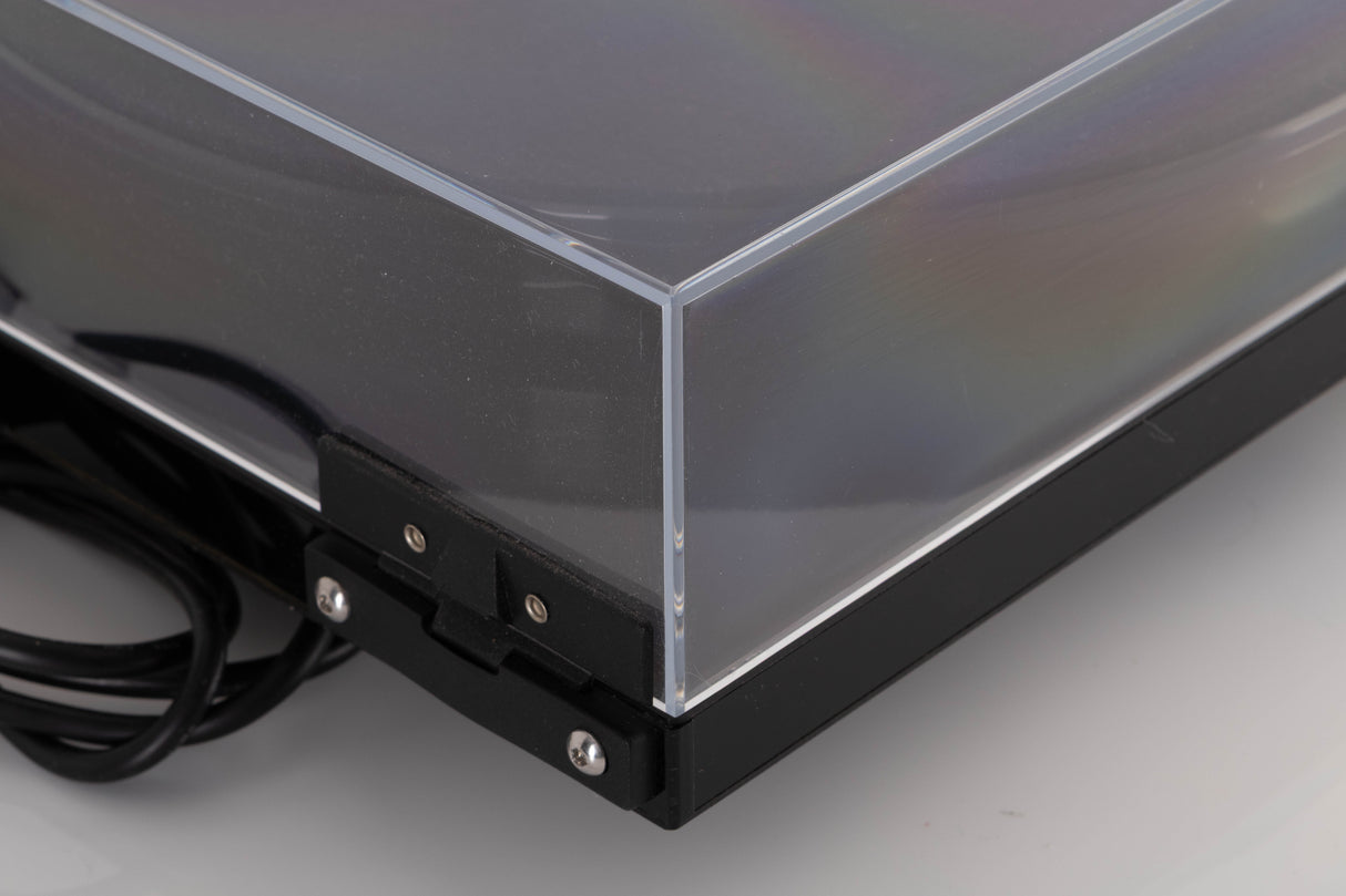 Rear right corner view of a used Rega RP8 Turntable in Gloss Black finish
