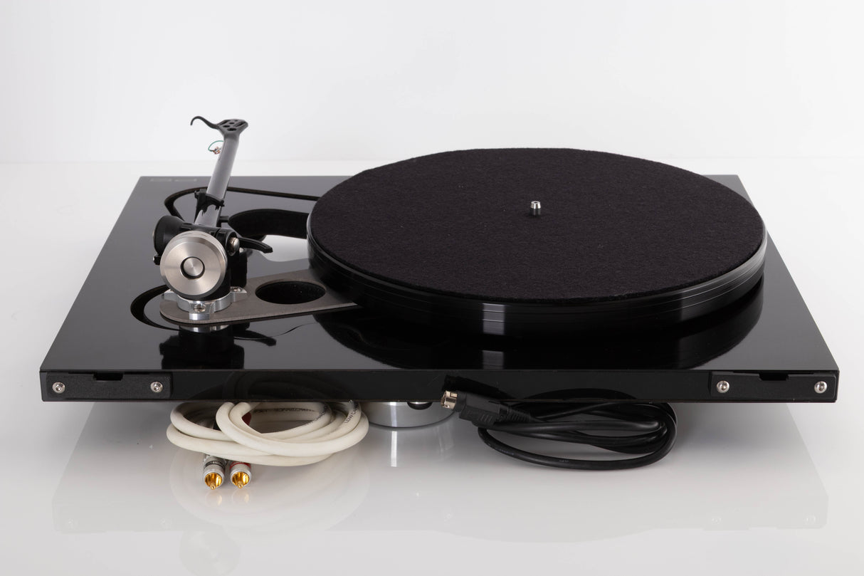 Rear view of a used Rega RP8 Turntable in Gloss Black finish