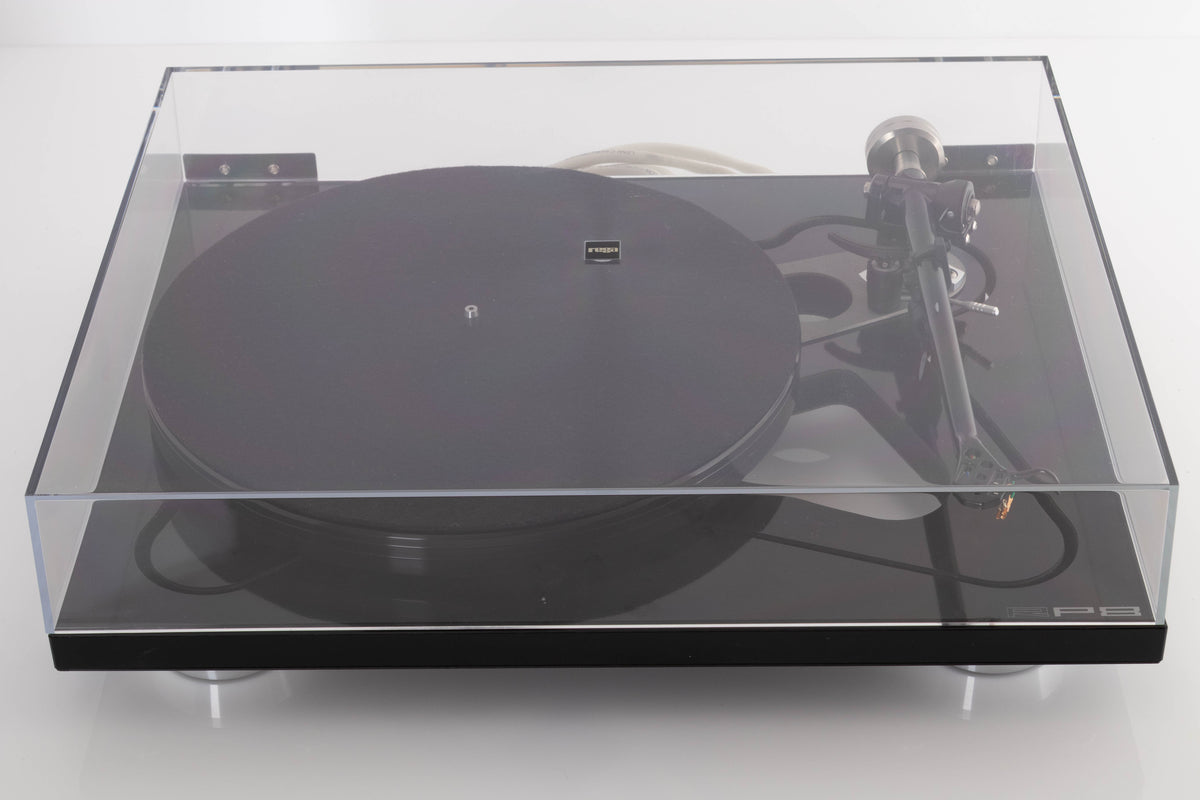 Top view of a used Rega RP8 Turntable in Gloss Black finish