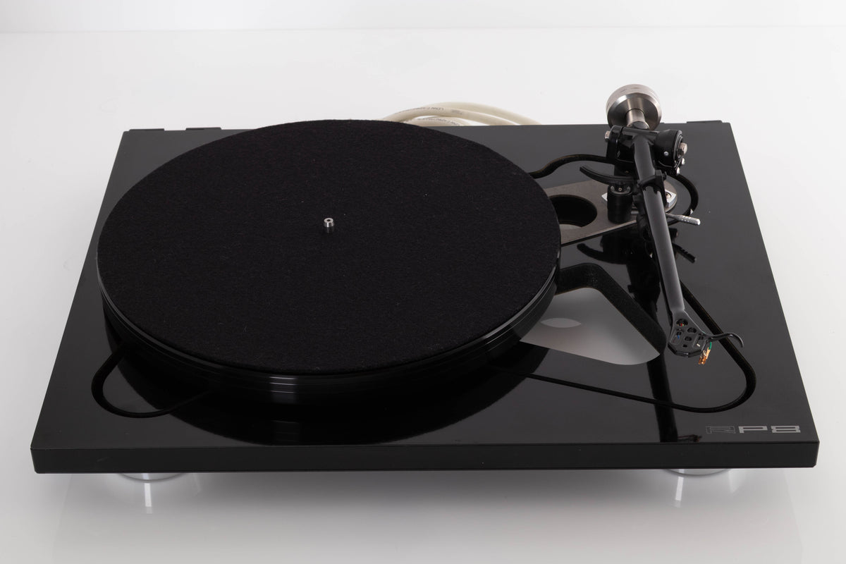 Top view of a used Rega RP8 Turntable in Gloss Black finish