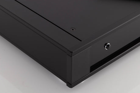 Front left corner of a used Rega Saturn MK3 CD Player in a Black finish