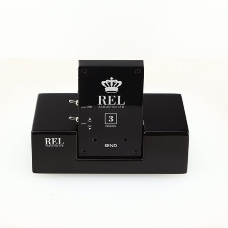 Front view of a used REL Arrow V3 Wireless Subwoofer Transmitter in a black finish
