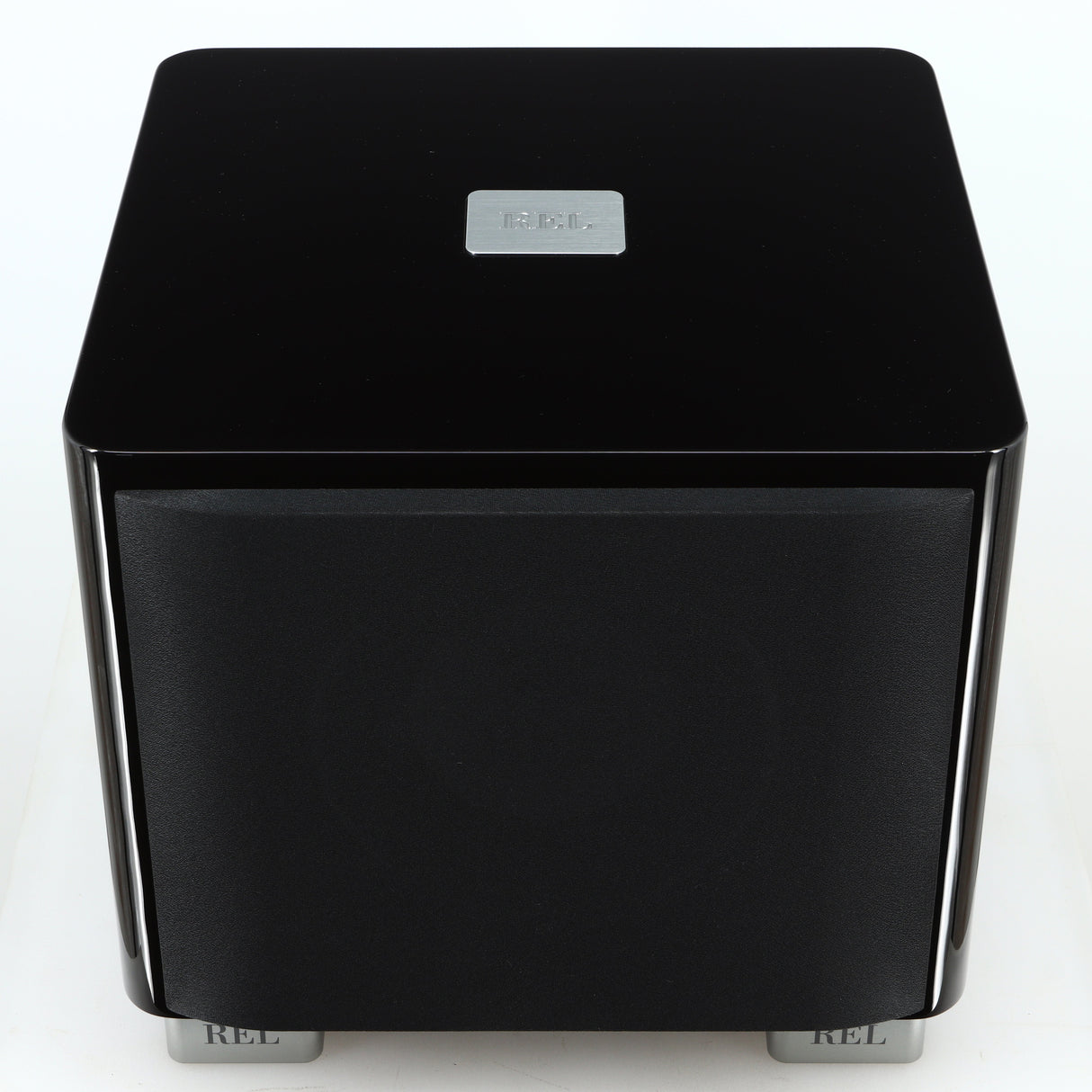 Top of a used REL T-7X Subwoofer in a piano black finish