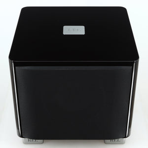 Top of a used REL T-7X Subwoofer in a piano black finish