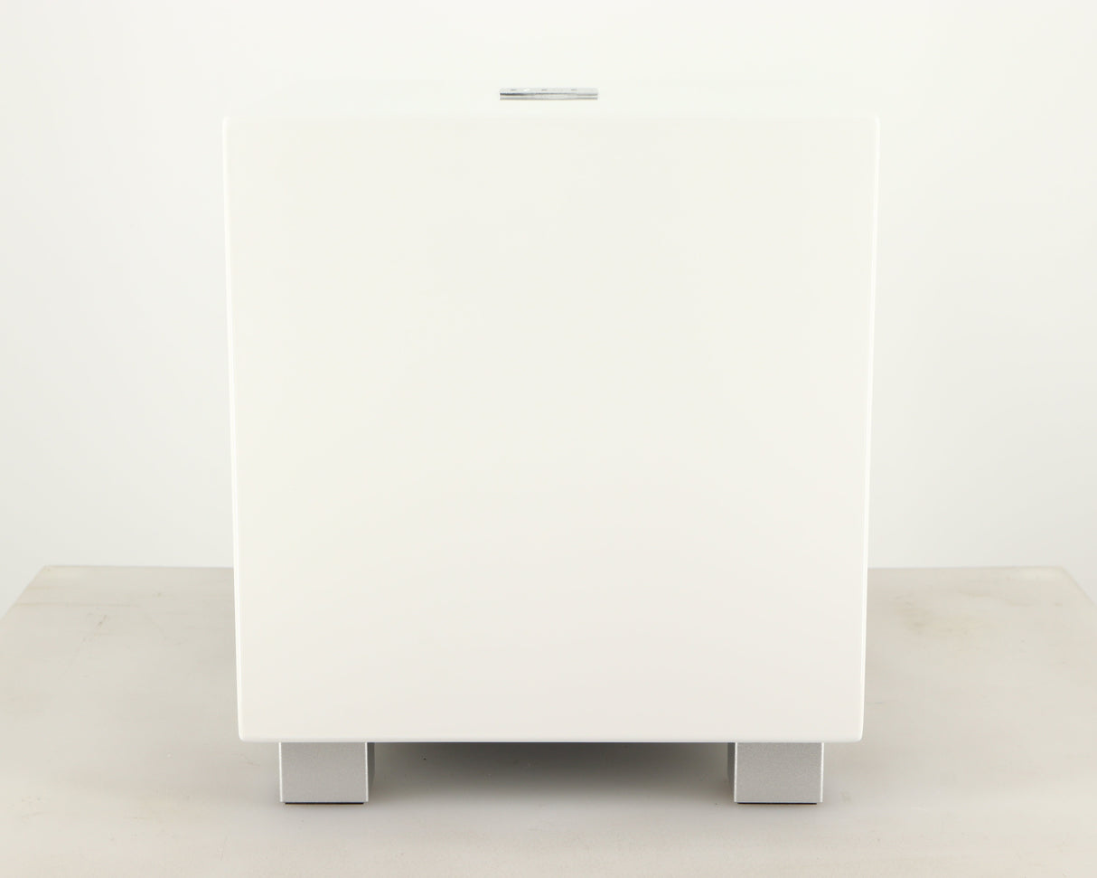 Front view of a used REL T-Zero MKIII Subwoofer in a piano white finish