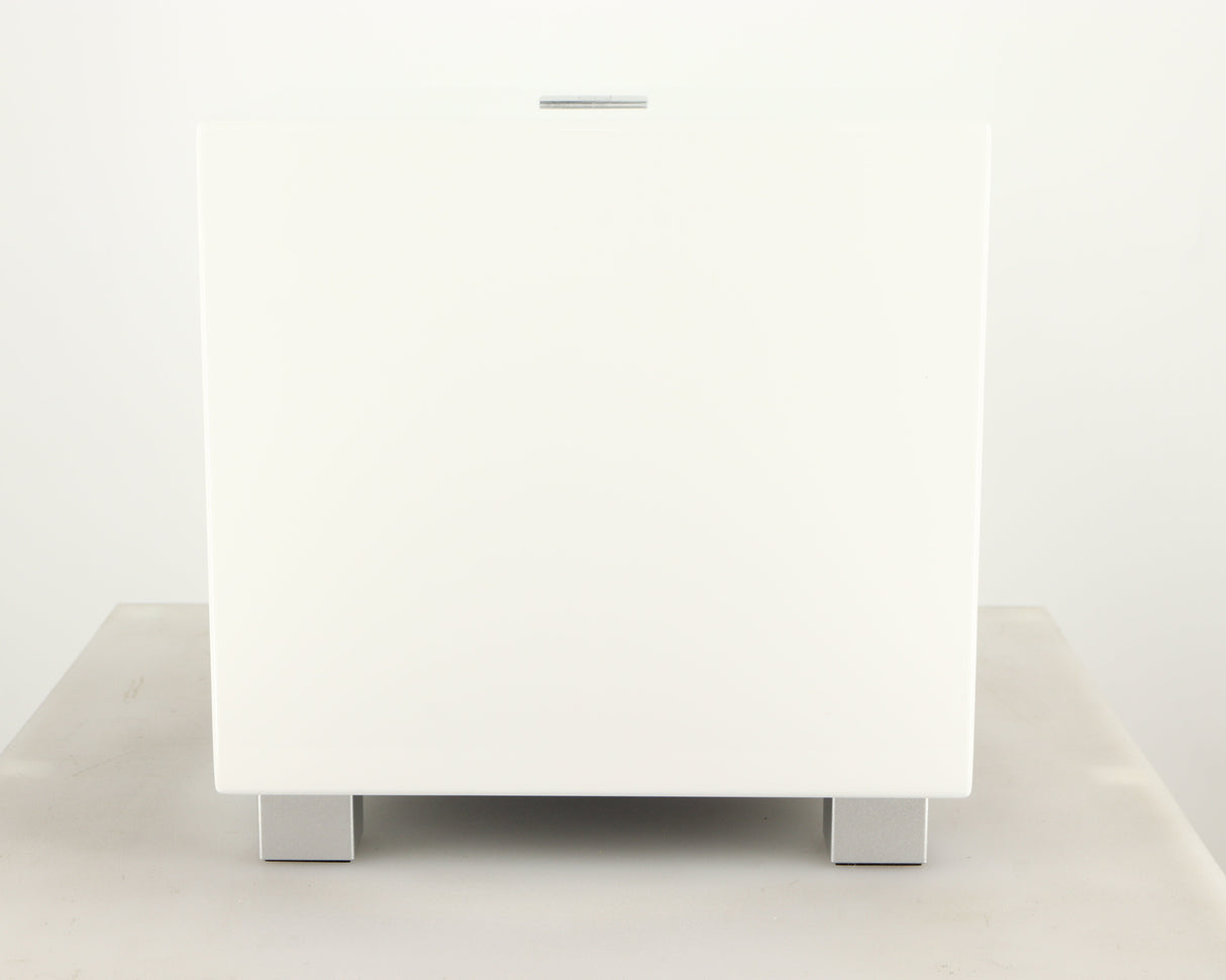 Left side view of a used REL T-Zero MKIII Subwoofer in a piano white finish