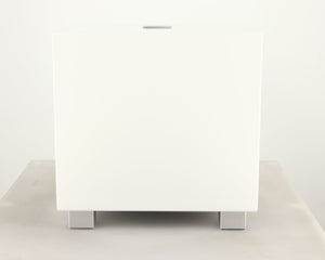 Left side view of a used REL T-Zero MKIII Subwoofer in a piano white finish