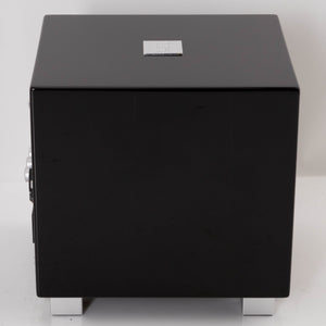 Left side view of a used REL T-Zero Subwoofer in a Piano Black finish