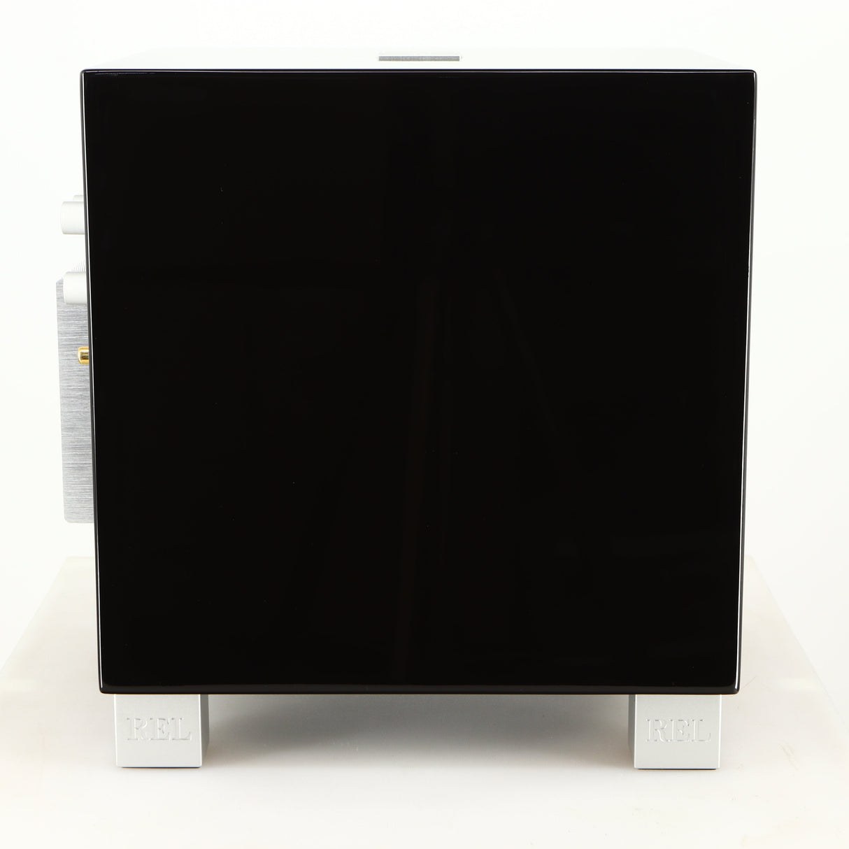 Left side view of a used REL T5i Subwoofer in a piano black finish
