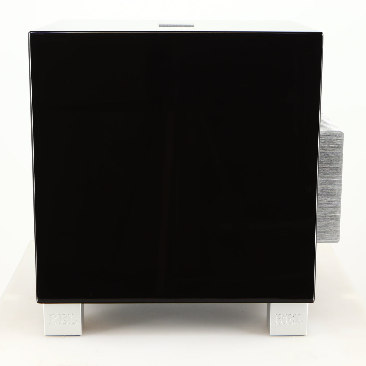 Right side view of a used REL T5i Subwoofer in a piano black finish