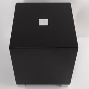 Top of a used REL T5i Subwoofer in a Piano Black finish