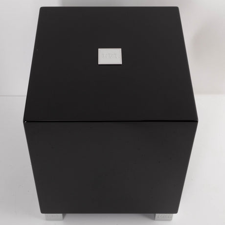 Top of a used REL T5i Subwoofer in a Piano Black finish