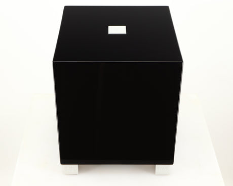 Top of a used REL T5i Subwoofer in a piano black finish