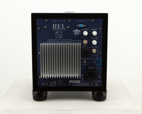 Rear view of a used REL T5i Subwoofer W/ Upgraded Feet in a piano black finish