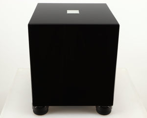 Top of a used REL T5i Subwoofer W/ Upgraded Feet in a piano black finish