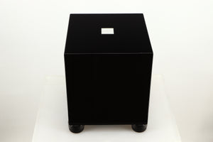 Top view of a used REL T5i Subwoofer in Piano Black finish with Upgrade Feet