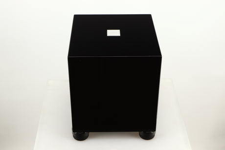 Top view of a used REL T5i Subwoofer in Piano Black finish with Upgrade Feet