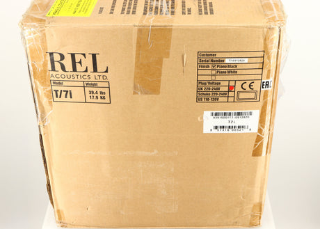 Box for a used REL T7i Subwoofer in a piano black finish