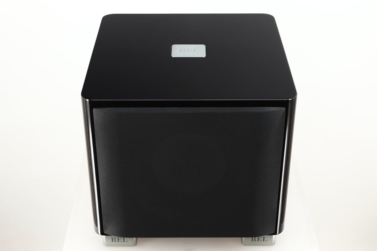 Top view of a used REL T9X Subwoofer in Piano Black finish