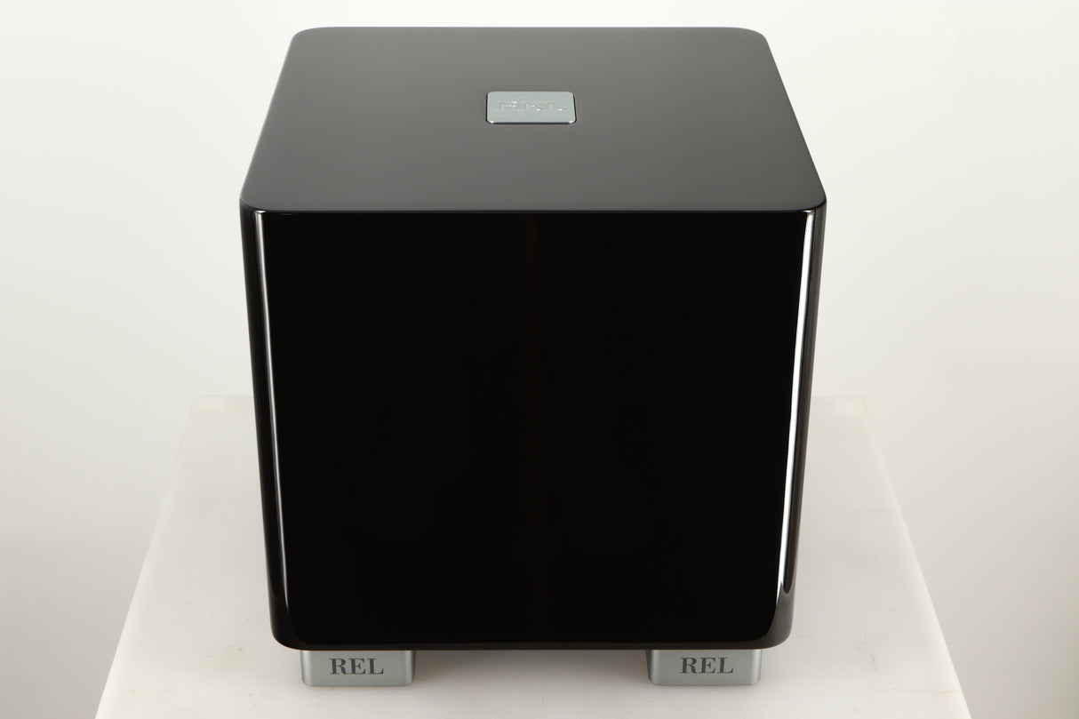 Top view of a used REL T5X Subwoofer in Piano Black finish