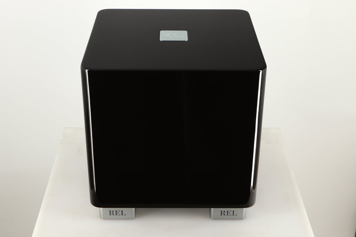 Top view of a used REL T5X Subwoofer in Piano Black finish