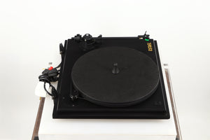 Left side view of a used Revolver Rebel Turntable / AT95E Cartridge in a black finish