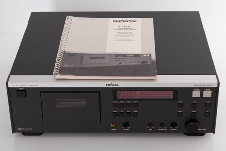Top of a used Revox C115 Cassette Tape Deck in a Black finish showing Manual