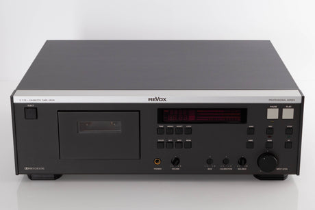 Front view of a used Revox C115 Cassette Tape Deck in a Black finish