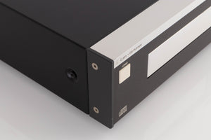 Front left corner of a used Revox C221 CD Player in a Black finish