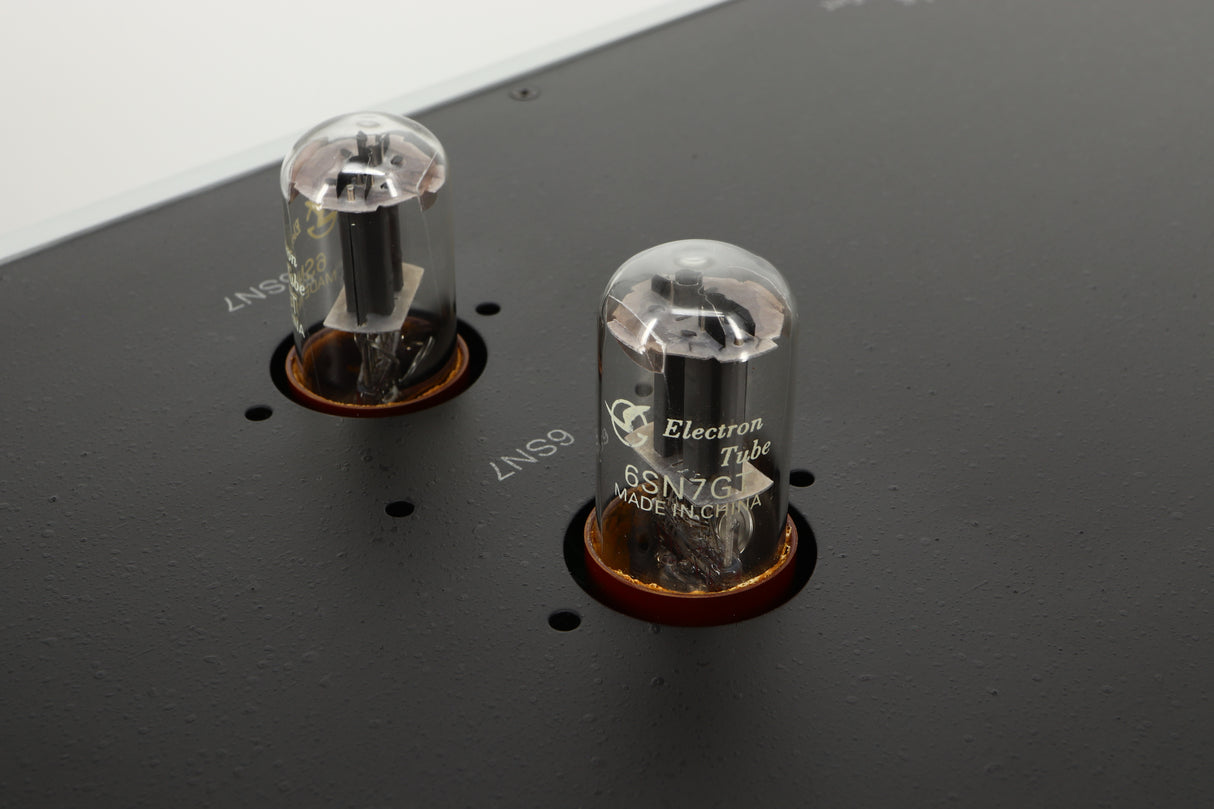 Close up view of a used Rogue Audio Metis Magnum Valve Pre Amplifier in Silver finish
