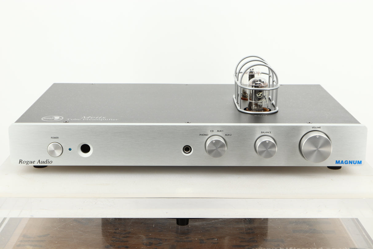 Front view of a used Rogue Audio Metis Magnum Valve Pre Amplifier in Silver finish